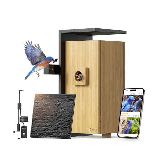 Smart Bird House with Dual 1080P Cameras, Lifetime Free AI Bird ID | Solar Powered, Remote Control, Bamboo Bird Nest for Garden & Bird Lovers, Watch Robin Nesting Story in Realtime, DIY Gift