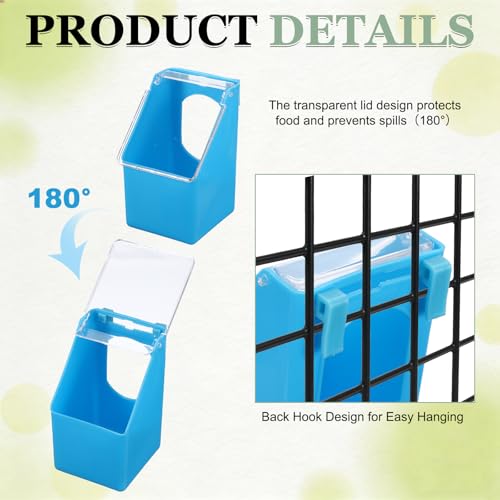 No Mess Bird Feeder, 3.5x3.1x5.5 Inch Parakeet Feeder Bird Cage Accessories Hanging Food Water Dispenser, (Blue, 2 Pcs), Intended for Pet/Pigeon/Parrot/Chicken - color: Blue