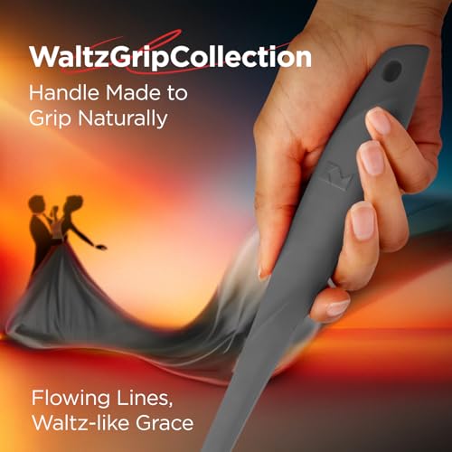 Kitchen Mama WaltzGrip Platinum Silicone Pancake Spatula Turner, Metal Gray | Heat-Resistant, Slotted Tapered Head, Stainless Steel Core, Durable and Dishwasher-Safe, For Flipping and Wok Use - color: Metal Gray