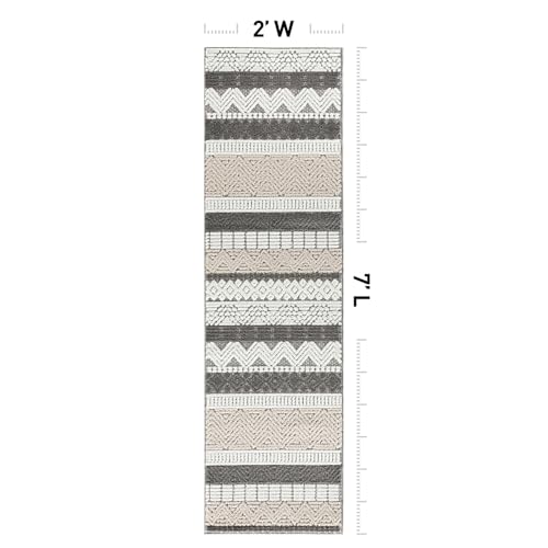 Rugshop Marbella Indoor/Outdoor Contemporary Boho Runner Rug Gray 2' x 7' | Non-Shedding, Runner, Size 2' x 7', Patio, Deck, Porch, Balcony, Backyard, Garden, Poolside, Sunroom, Outdoor Living - color: Grey, size: 2' x 7' (Rectangular)