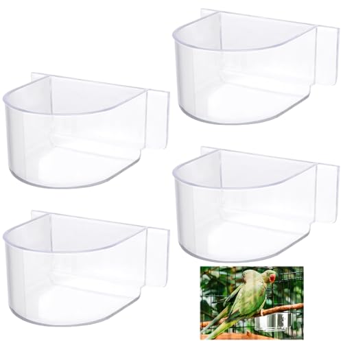 LemonRoad 4 Pcs Clear Bird Cage Feeder Bird Food Water Bowls Dish for Cage Feeding Drinking Seed Container Feeder Cup Plastic Birdcage Tray Replacement Thick Food Trough Box Supply for Parrot Pigeon