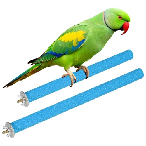 Bird Cage Perch, Colorful Parrot Grinding Claw Sticks, Platform Paw Stand Toy 10/12 Inch, (Wooden, Blue, 2Pcs), Intended for Small Medium Birds/Parrots/Finches/Lovebird - color: Blue, size: 10/12 Inch