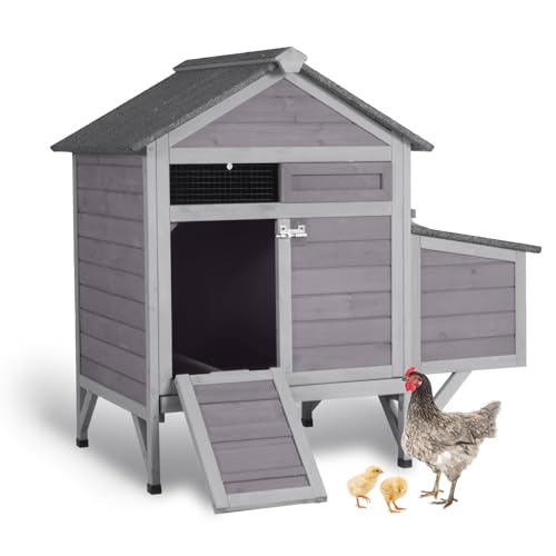 GUTINNEEN Outdoor Chicken Coop with Nesting Box, Weatherproof Hen House with Leakproof Pull-Out Tray, Oenable Roof, Poultry Coops for Chickens, Duck & Quail