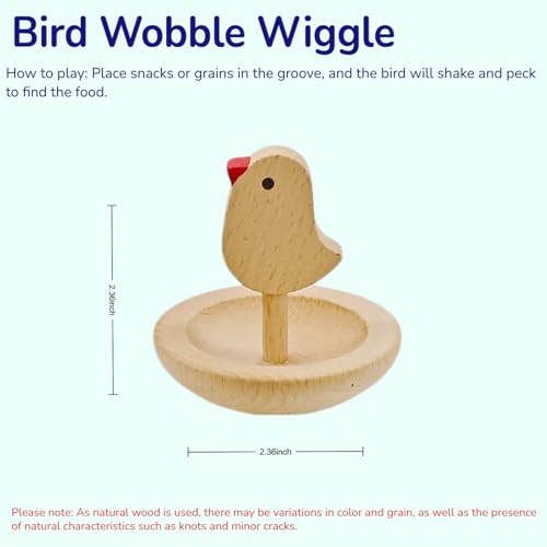 All-Natural Wood Parrot Foraging Toy Mental Stimulation Puzzle for Macaw, Cockatiel, Parakeet to Prevent Boredom Anxiety Interactive Bird Toy (Small, Bird Wobble Wiggle)