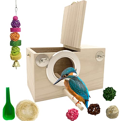 Parakeet Breeding Box Birds Natural Wooden House Lovebird Nesting Mating Box 7Pcs Bird Supplies for Cockatiel Finch Canary Budgie Aviary (7.67×4.72x4.72 in)