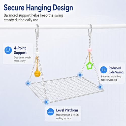 Bird Swing for Parakeets – Stainless Steel Hanging Bird Perch Toy, Fits Bird Cages, Compatible with Budgies, Lovebirds, Cockatiels, Quaker Parrots, Conures, Caiques, Medium Parrots, 11×7 in (Square L) - size: Square L