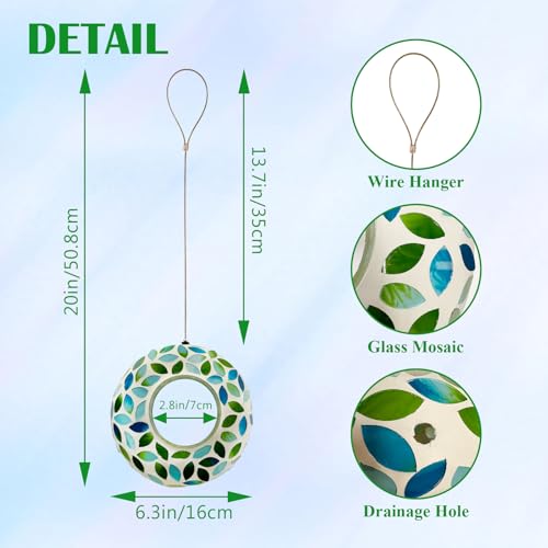 Hanging Bird Feeders for Outdoor Glass Mosaic Fly Through Wild Bird Feeder Round Shape Birdfeeder for Outside Garden Yard Patio Decoration Green - color: Green2