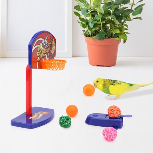Hypeety Bird Intelligent Mini Basketball Rack Training Toy for Parakeets | Mini hoop and 5 balls, with a ball launcher, easy to install, interactive training exercise, for parrots/cockatiels/conures - color: Mini Basketball