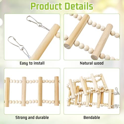 BNOSDM Long Bird Ladder Bridge 39.4 in Wooden Parakeet Climbing & Swing Toys Bird Cage Accessories for Budgies, Cockatiels, Conures, Lovebirds, Canaries (16-Steps) - size: 16-Steps-39in