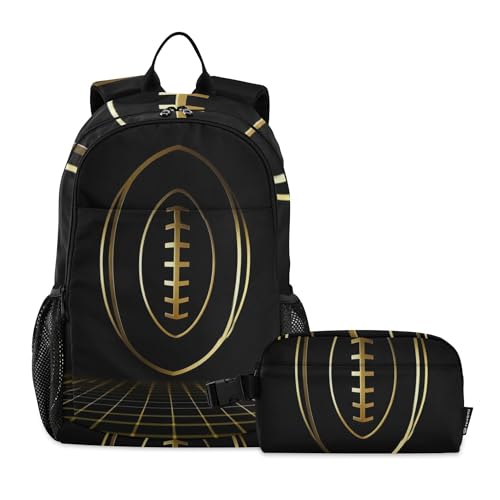 American Football Gold Backpack with Lunch Bag, School Travel Backpack for Teens Boys Girls Backpacks Set - color: Black and Gold