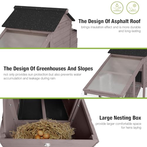 GUTINNEEN Chicken Coop Mobile Chicken House On Wheel Outdoor Rabbit Hutch for 2-4 Chickens 67"(Blown) - color: Blown