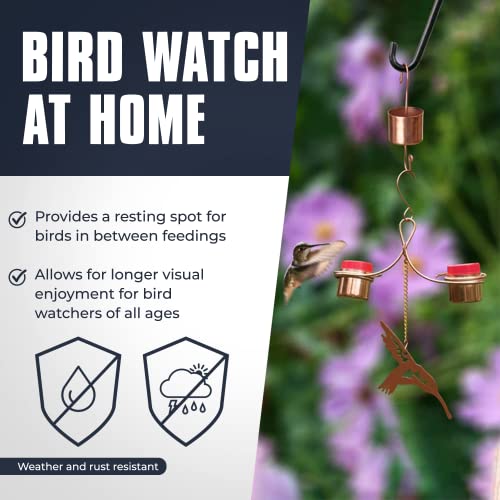 Monarch Abode Hanging Hummingbird Feeders for Outdoors – Pure Copper Handcrafted Double Hanging Hummingbird Feeder with Metal Ornament, Decorative Humming Bird Feeders for Outdoors Garden Patio Deck - style: Double Feeder with Steel Ornament