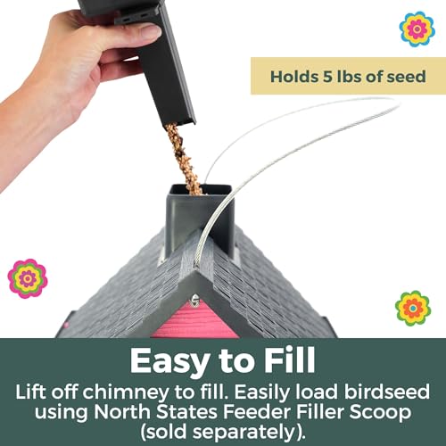 North States Village Collection - Fiesta Pink Cottage Bird Feeder: Hanging Bird Feeder for Outdoors, Holds 5 Pounds of Seed - color: Fiesta Pink