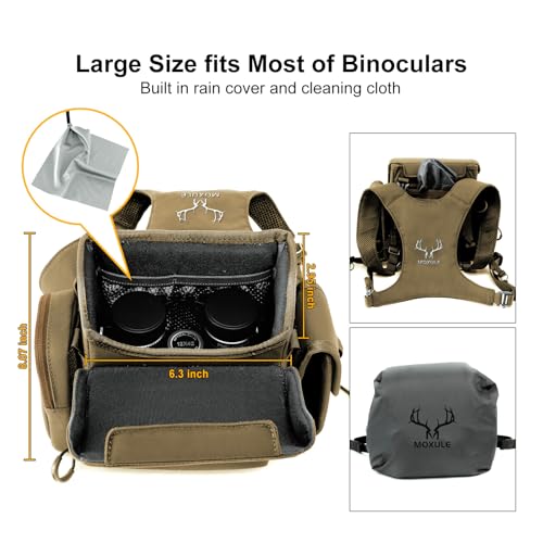 Binocular Harness Chest Pack: Bino Case with Rangefinder Pocket | Silent magnetic lid, one-handed access, removable pouches, rain cover, MOLLE webbing for Hunting Hiking Bird Watching - color: Wolf Brown, size: Large