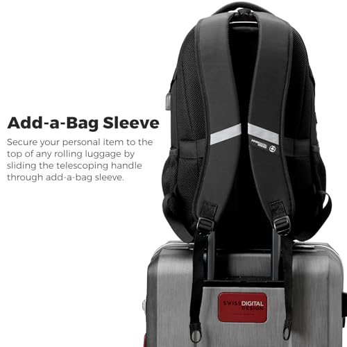 Swissdigital Design Laptop Backpack with USB Charging Port, Travel Backpack Fits 15.6 inches Computer, 31L College School Backpack for Men, Olive/Black | SD803-26 - color: Olive/Black