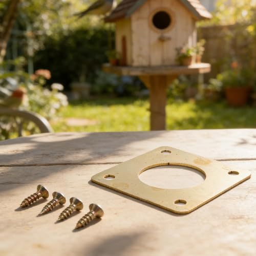 4 Pack Metal Birdhouse Entrance Protector with 1-1/8 Inch Holes, Rust-Resistant Golden Guard for Nest Safety Against Predators, Includes 16 Screws for Easy Installation(11/8Inch)