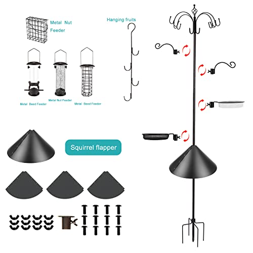 Bird Feeding Station Kit Bird Feeder Pole Wild Bird Feeder Kit with Squirrel Baffle and Suet Cage Mesh Tray Fruit Hook Double W Hook for Attracting Wild Birds - size: 15" L x 15" W x94" H
