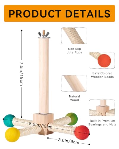 Bird Perch Toy, 360° Rotating Parrot Perch, Interactive Spinning Bird Cage Toy for Budgies, Cockatiels, Lovebirds, Parakeets and Small to Medium Birds