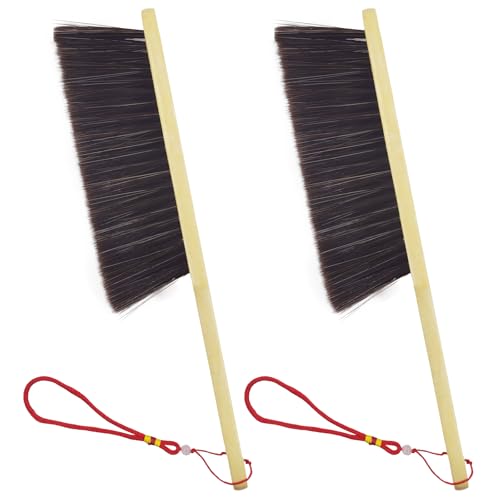 2 Piece Wooden Hand Broom, Dust Brush,Bench Brushes,Soft Bristles, Long Fireplace Brush with Wood Handle for Clothes Household Cleaning, Counters, Beds, Sofas, Car Fireplaces, Benches, Furniture