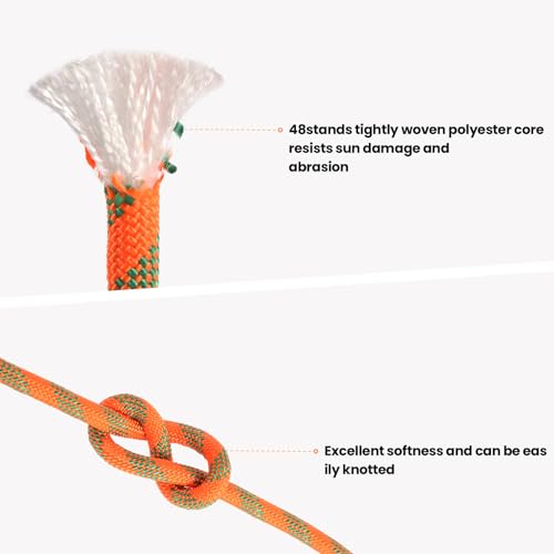 1/2 inch x 100ft Arborist Tree Climbing Rope – 48 Strand Polyester Static Bull Rope, 9000lb Breaking Strength – Heavy Duty Utility Line for Swing Pulling, Outdoor, Marine Use – ASTM F2116 Certified - size: 1/2IN x 100FT, style: Orange