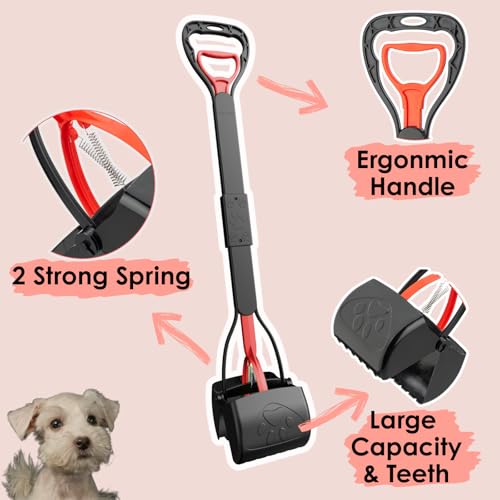 33" Pooper Scooper 2 Pack, XL Long Handle No-Touch Dog Pooper Scooper | Heavy duty pooper scooper for large small dogs. Durable Spring &Lightweight,portable poop pickup tool for no-bend,hands-free.