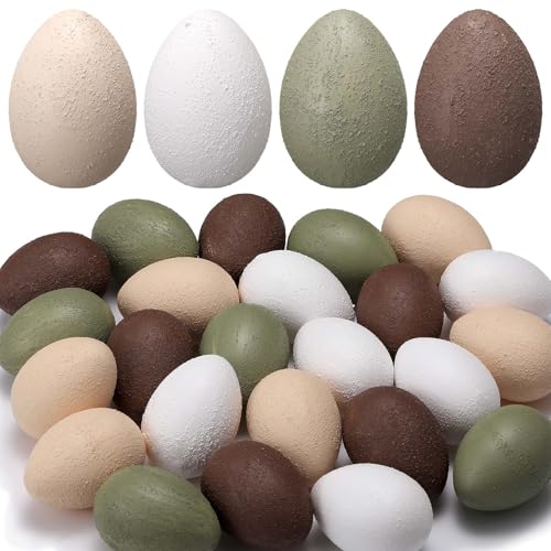 Gejoy 24 Pcs Easter Speckled Eggs Textured Plastic Eggs Neutral Easter Decor Pastel Fake Chicken Eggs Easter Bowl Basket Vase Fillers Rustic Spring Easter Decor for Home Table Egg Hunts (Neutral) - style: Neutral