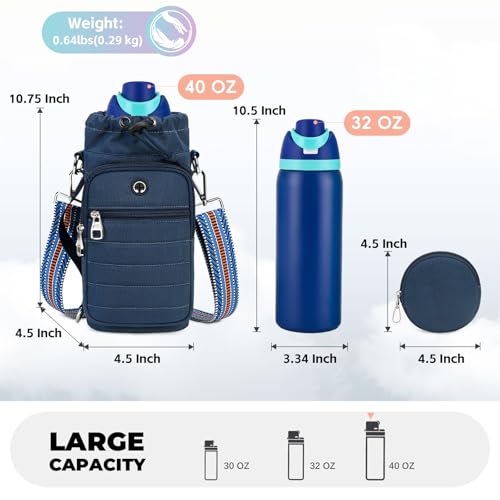 Water Bottle Carrier bag with Strap Phone Pocket for Walking, Hiking, Cycling - color: 3-Blue, size: 32oz-40oz
