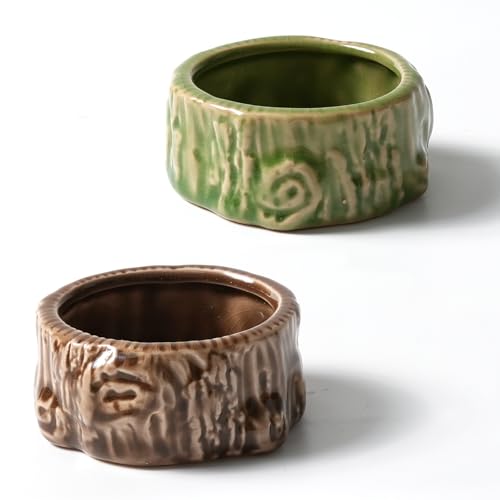 2 Pack Ceramic Hamster Food Bowl Anti-Tip Chew-Proof Water Dish | Tree Shape Bowl Easy to Clean & Heavy Duty Feeding Drinking Guinea Pig Bowl for Syrian Gerbil Mouse Chinchilla Hedgehog