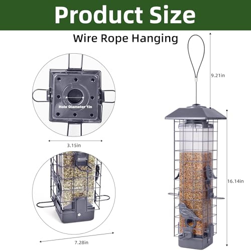 Squirrel Proof Bird Feeder, Metal Mesh Bird Feeder for Outside, Large Capacity and 4 Ports Perches (Silver Gray) - color: Gray