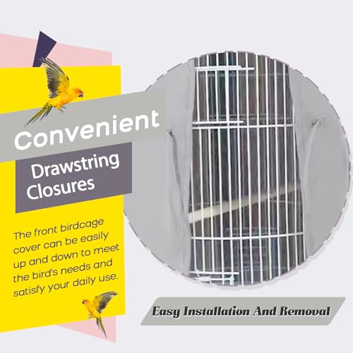 QBLEEV Round Parrot Birdcage Cover, Pet Universal Blackout Cage Cover Shade | Windproof light-proof sleep reduces distractions night accessories cloth without cage, bow tie clouser, easy to wear - color: Light Grey