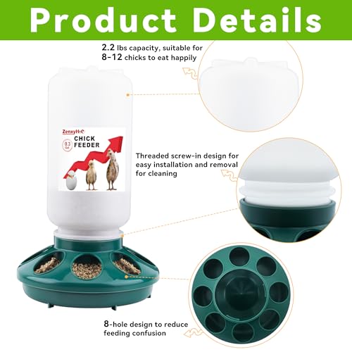 2-in-1 Chick Starter Set: 0.3 Gal Feeder & 0.4 Gal Waterer Green | Chick Feeder and Waterer with Adjustable legs, Anti-drowning, Anti-tip and Hanging Hooks Design for Baby Chicks - color: Green