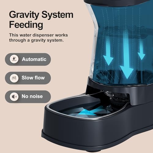 Gardner Pet Automatic Dog Water Dispenser Gravity Stainless Steel Water Waterer Feeder, 100% BPA-Free Large Capacity Water Feeding Bowls for Medium & Large-Sized Dogs Cats Other Pets -(1 Gallon) - color: Dark Grey, size: Single (1 Gallon)