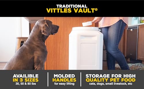 Vittles Vault Traditional Pet Food Storage Container For Dog Kibbles/Bird Seed/Oatmeal/Rice/Flour/Cereal, BPA Free Plastic, Sealed Airtight For Cat Food, Up To 80 lb, Made in USA, With Scoop, Gray - size: 80 Pounds
