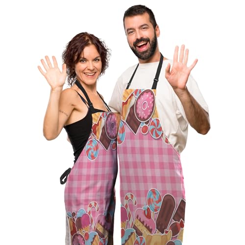 Funny Aprons for Adults Women Colorful Candy Sweets and Cakes Apron Women for Kitchen Cooking Restaurant BBQ Painting Crafting Gardening 27” (W) x 31” (H), Waterproof Aprons - color: Sweets and Cakes