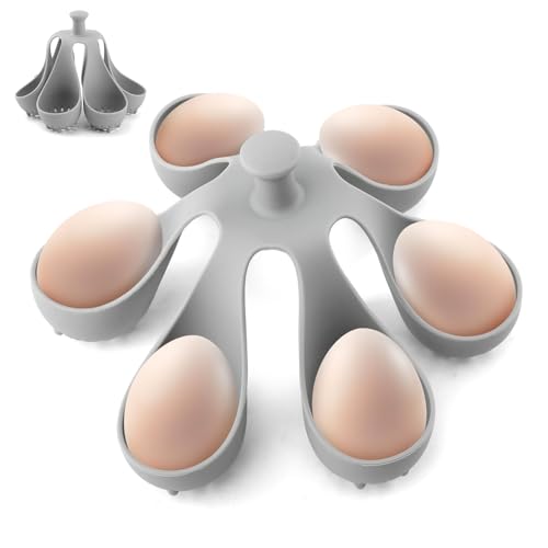Silicone Egg Boiler Rack, 6 Egg Holder with Handle | Drain hole egg holder for lifting soft or hard boiled eggs from pots for breakfast and meal prep