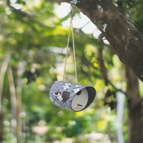 Red Carpet Studios Birdhouse Charley Harper Mid-Century Style Birdhouse for Chickadees, Nuthatches, Titmice, & Warblers Cylinder Bird House, 8" Long, Hummingbird Homemaker - color: Hummingbird Homemaker