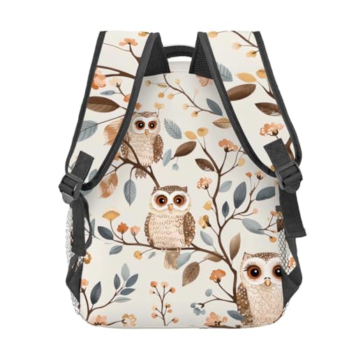 Cute Owl Backpack, Whimsical Woodland Bird Polyester Backpacks,Lightweight Double Shoulder Back Pack for Kids Teens,Floral Branch Bookbag,School Bag Gifts,Casual Travel Daypack Book Packs - color: Owl
