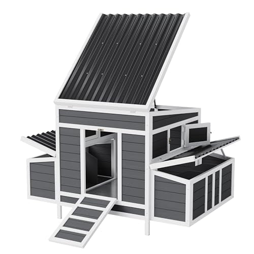 56 Inch Large Chicken Coop with 2 Nesting Boxes, Outdoor Poultry Cage with Waterproof Roof & Pull-Out Tray, Wooden Hen House Rabbit Cage Duck House for Backyard and Farm