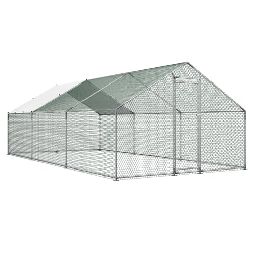 VEVOR Large Metal Chicken Coop, 19.7x9.8x6.5ft Walk-in Chicken Runs for Yard with Cover, Spire Roof Hen House with Security Lock for Outdoor and Backyard, Farm, Duck Rabbit Cage Poultry Pen - size: 236.2"L x 118.1"W x 66.7"H