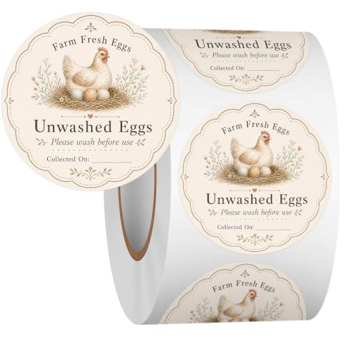 Louise Maelys 2 Inch Farm Fresh Eggs Stickers, 500Pcs Eggs Labels | Writable,Egg Carton Labels Roll, Unwashed Eggs Stickers, Collected On Date Line, Small Farm Egg Packaging,Farm Stand Supplies - color: Egg