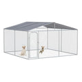 PawHut Outdoor Dog Kennel for Large Breeds 13' x 13' x 7.5' | Heavy Duty Dog Run Outdoor Fence, Waterproof Cover, Galvanized Chain Link, Secure Lock, for Chickens, Ducks - size: 157.5"L x 157.5"W x 91.3"H