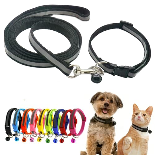 Puppy Collar and Leash Set with Bell, Basic Nylon Reflective Cat Collars for XXS Xs Small Pet Dogs Animal Litter Tiny Kitten Boy Girls,Black - color: Black