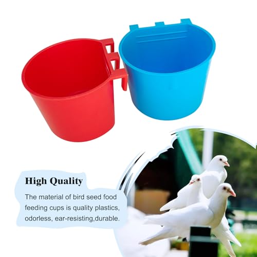 30 Pcs Cage Cups Birds Feeders Bowl Chicken Feeding Watering Dish Hanging Wire Cages Box Coop Cups for Pet Parrot Parakeet Gamefowl Poultry Pigeon and Quail（Blue and Red） - size: 30 pcs