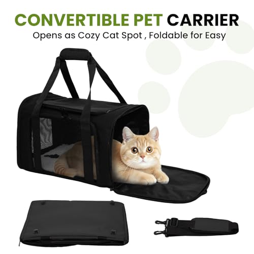 Soft-Sided Cat Carrier 20x13x13 in Expandable Travel Pet Bag 22LBS | For Cats and Small Dogs with Anti-Scratch Mesh Washable Mat Collapsible Escape-Proof Airline Approved with Shoulder Strap - color: Black, size: 13.4"L x 13.4"W x 20.1"H