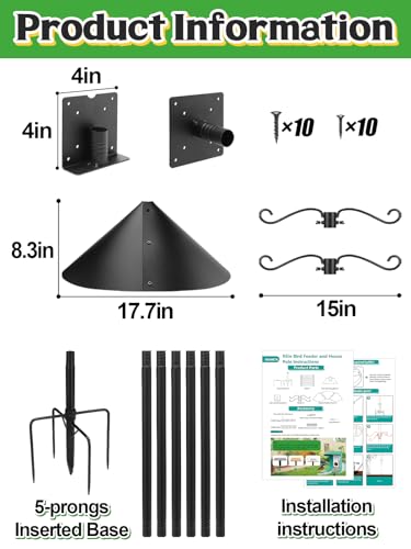 95 Inch Bird Feeder Pole with Squirrel Baffle - Adjustable Height Bird House Feeding Station Stand with Heavy Duty 5-Prong Anchor Shepherds Hook Hanger for Outdoor Garden Birds Watching