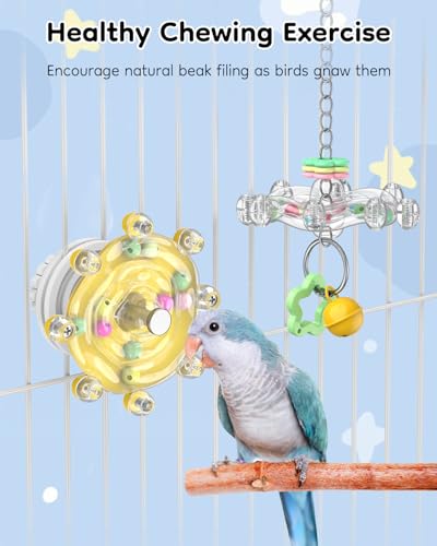 Pawfly 2 Pcs Bird Toys for Parakeets, Colorful Spinning Wheel Chew Toys, Interactive Spinner Rattle Parrot Toys, Cockatiel Toys, Parakeet Toys, Bird Cage Accessories for Entertainment Chewing Exercise - color: Yellow, size: 2 PC