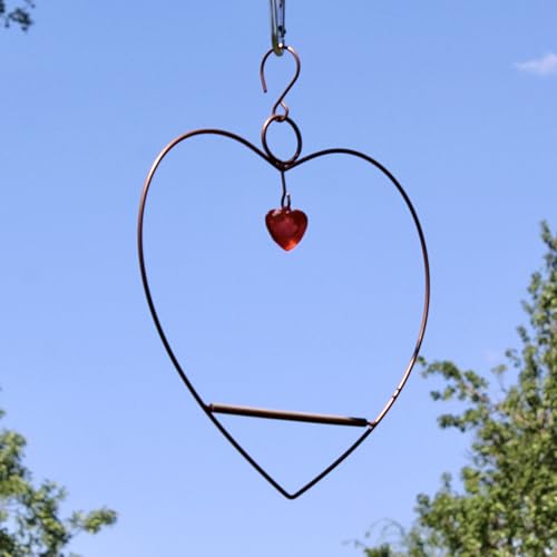 Tweet Heart Hummingbird Swing - Copper - Wooden Dowel | Decorative Jewel Heart - Hummingbirds Guard Their Feeder - Copper Finish Frame - color: Copper