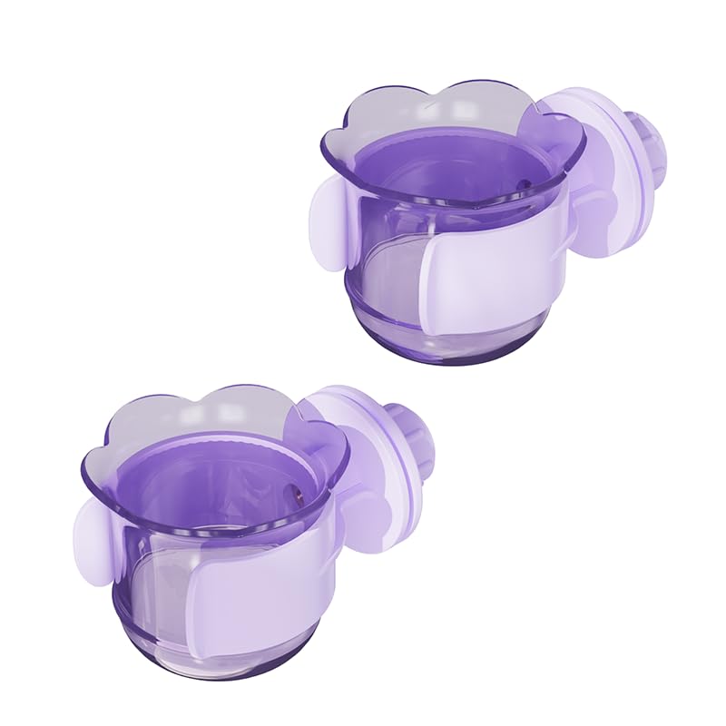 2pcs/4pcs PET Bird Bowls with Clamp, Bird Cage Feeder, Durable Water Bowl, Feeding Cups, Water Feeder for Cockatiel, Parakeet, Macaw, Finches, Lovebirds, Small Animals Gray (Purple, 2pcs) - color: Purple, size: 2pcs
