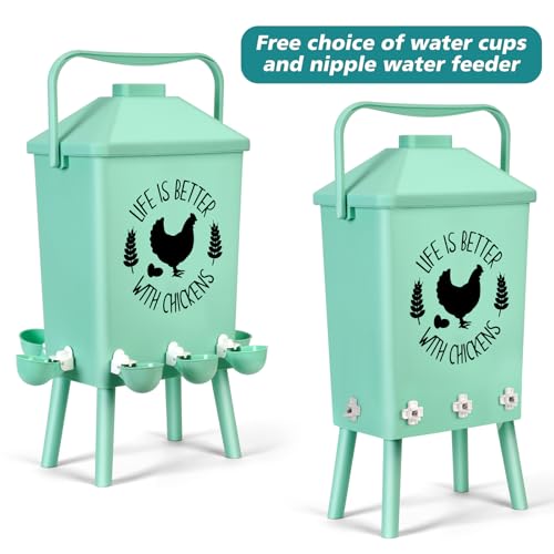 Tgeyd Automatic Chicken Feeder and Waterer Set(4.2Gal/21Lb) with Stand Legs, Sloped Roof Design, Gravity-Fed System for Poultry,Chicken Coop Accessories
