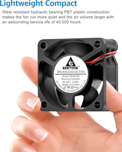 GDSTIME 40mm x 40mm x 20mm 24V DC Cooling Fan 2Pin for 3D Printer 2-Pack | 4020 Axial Fans, 24 Volt Brushless, 6000RPM, Hydraulic Bearing, 40x40x20mm - size: 40x20mm